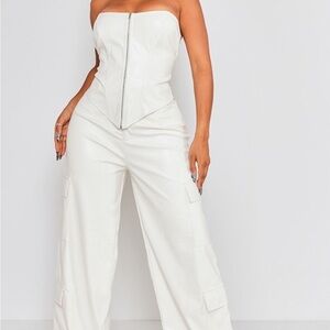 PrettyLittleThing White Strapless Jumpsuit